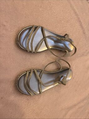 Kelly & Katie Metallic Gold Strappy Rhinestone Sandals